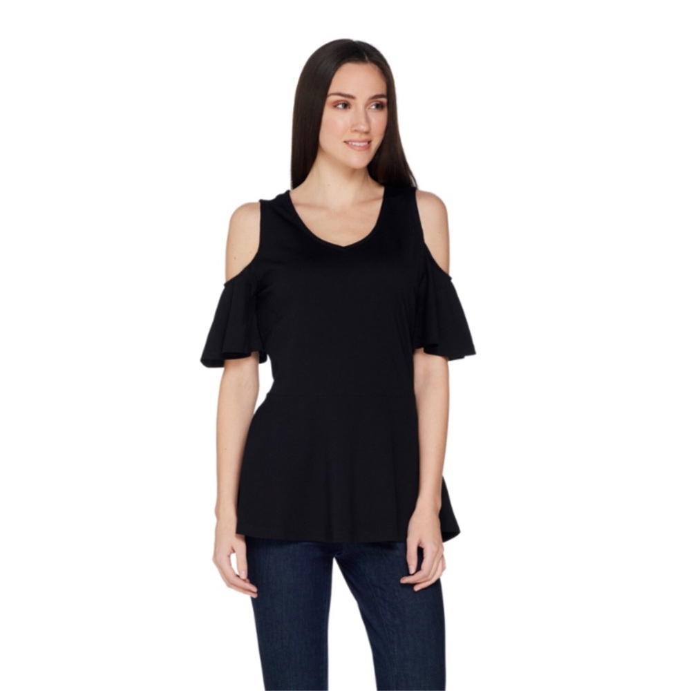 NEW Isaac Mizrahi Live! Cold Shoulder Peplum Top